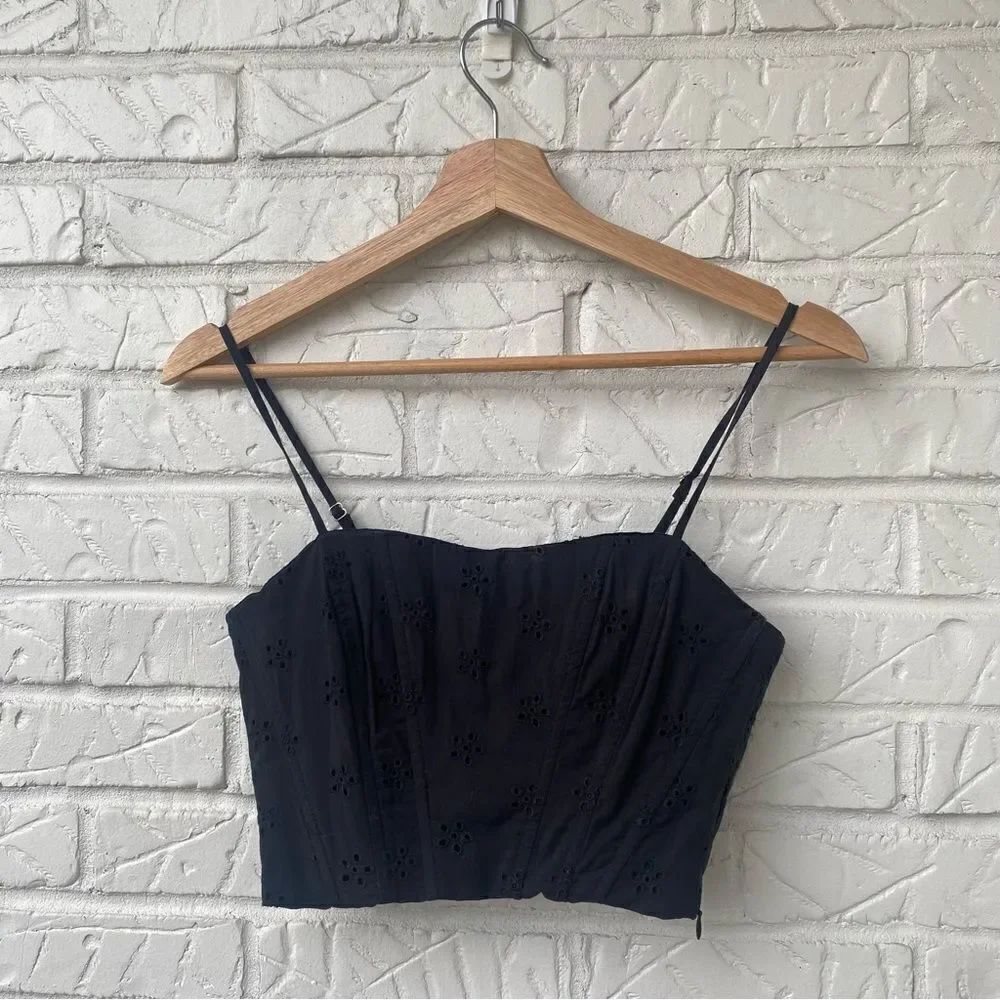 Jason Wu black Eyelet Cropped Spaghetti Strap Bone in Top Size S